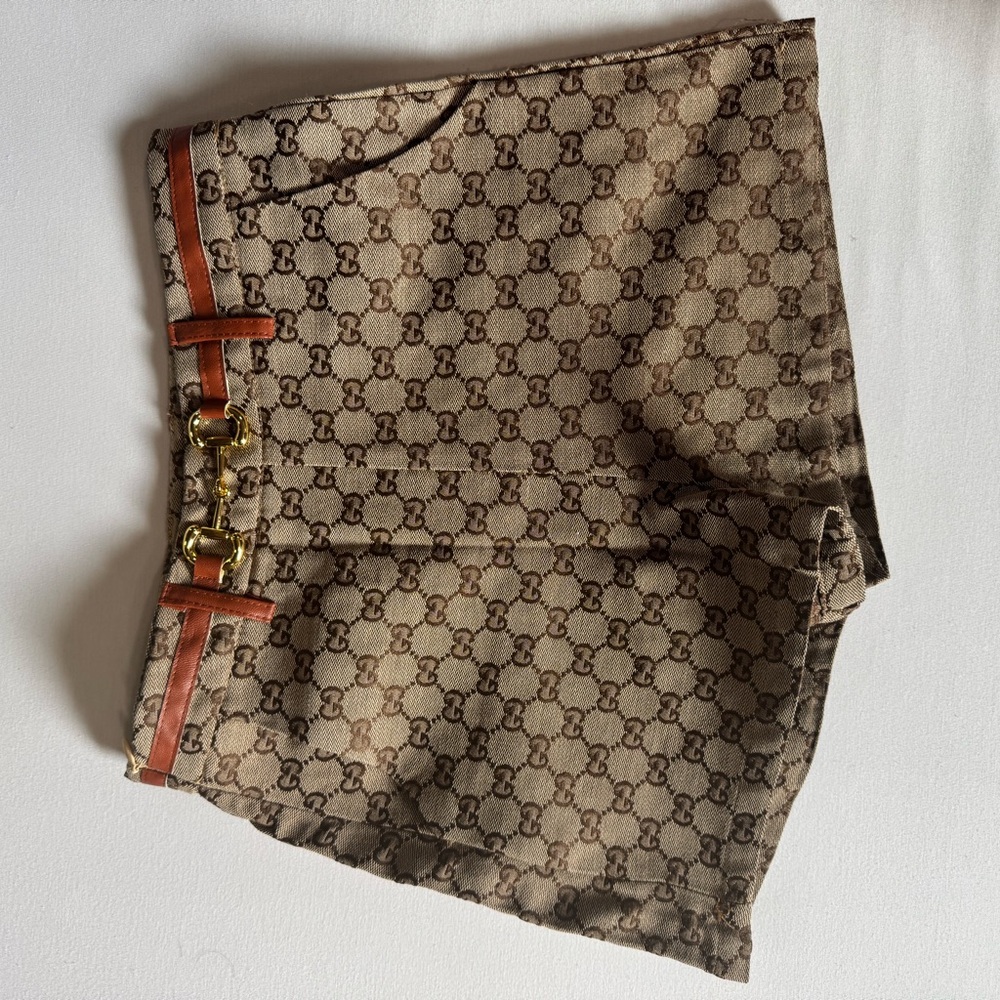 Designer Monogram Brown Shorts with Gold Accents